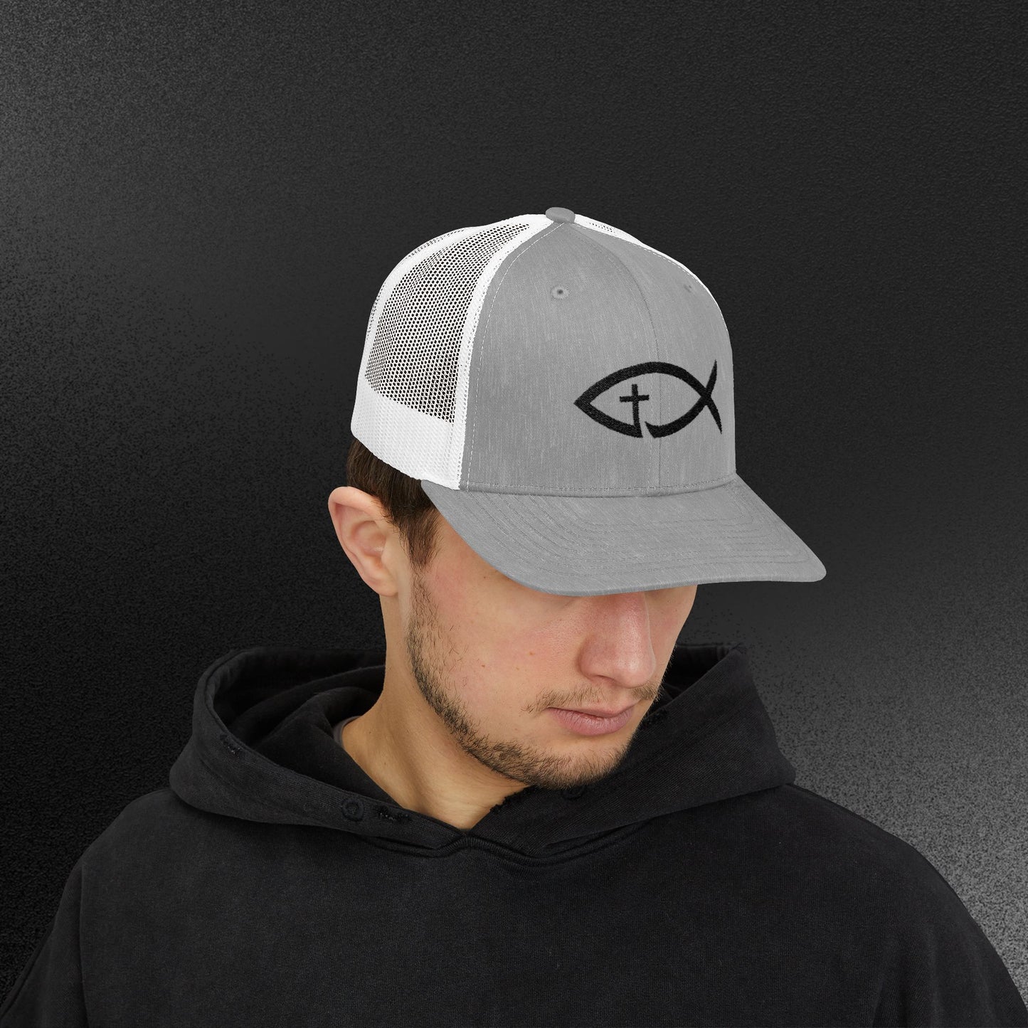 Embroidered Christian Fish Snapback Trucker Cap