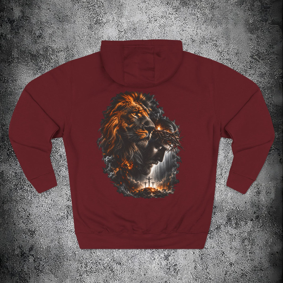Christian Lion & Cross Fleece Hoodie — Faith Graphic Pullover