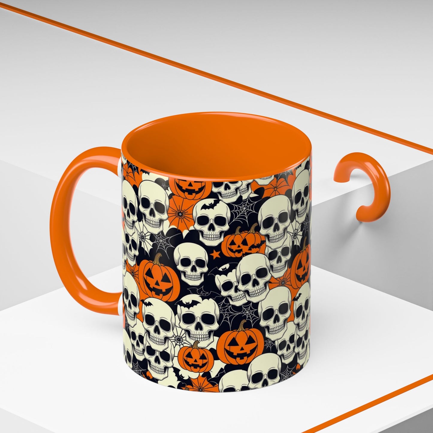 Halloween Skull Accent Coffee Mug (11, 15oz) - Spooky Gift, Witchy Decor, October Celebration, Unique Drinkware, Gothic Kitchen