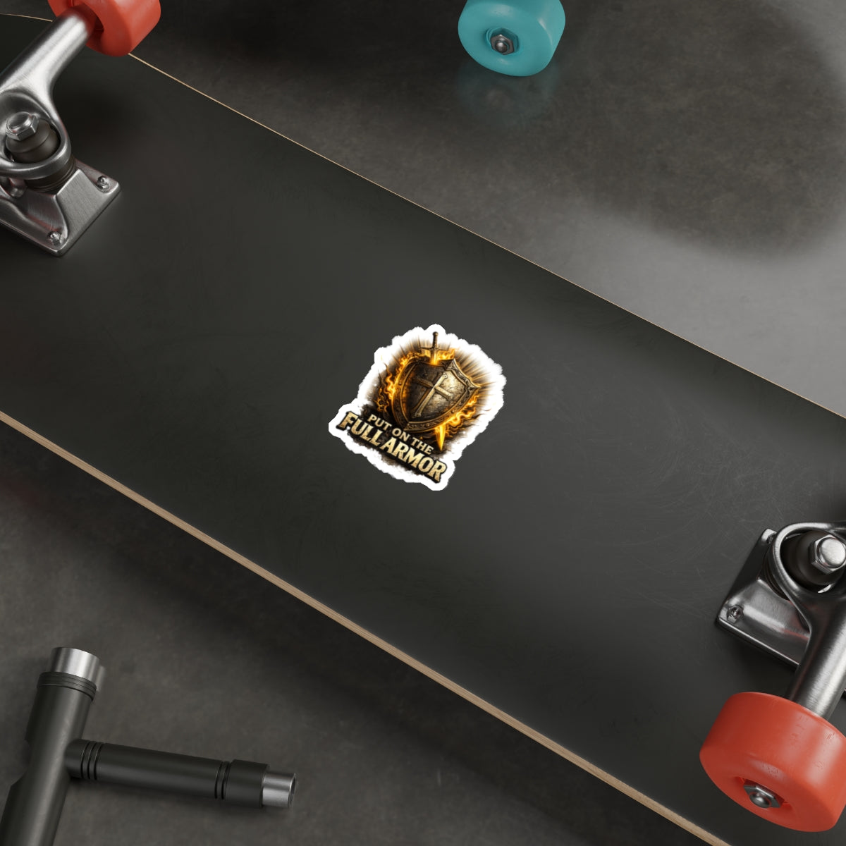 Die-Cut Sticker — “Put On The Full Armor” Christian Shield & Sword Faith Sticker