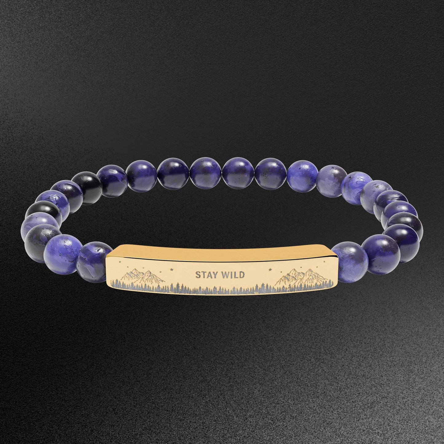 Engravable Natural Stone Bead Bracelet — Stretch Bar Bracelet