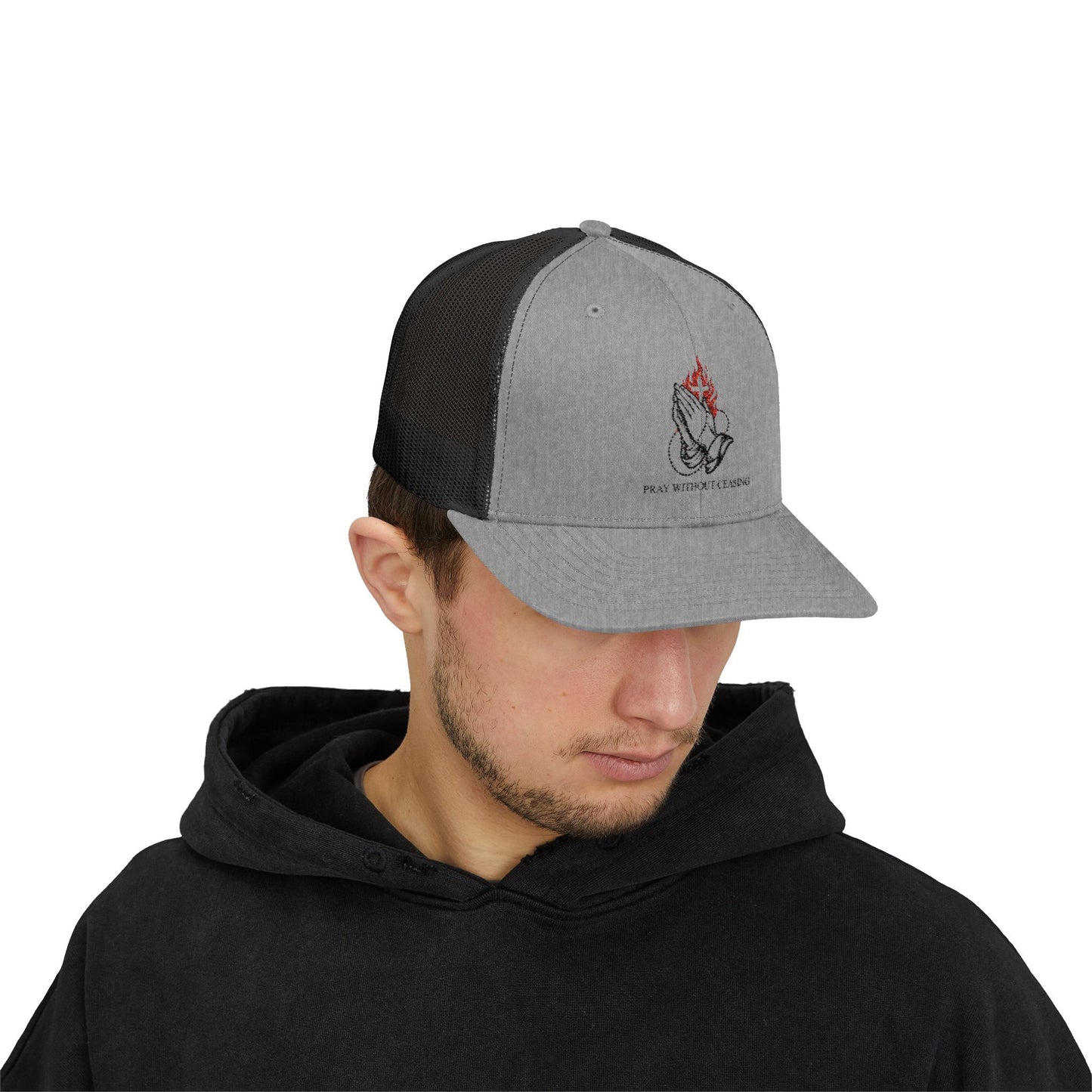 Praying Hands Trucker Cap — Faith-Inspired Snapback Hat