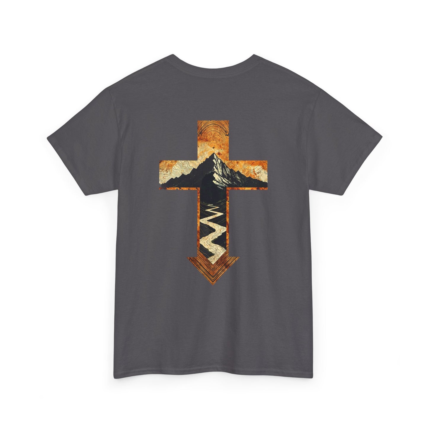 Cross & Mountain Tee — Rustic Christian Graphic T-Shirt