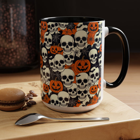 Halloween Skull Accent Coffee Mug (11, 15oz) - Spooky Gift, Witchy Decor, October Celebration, Unique Drinkware, Gothic Kitchen