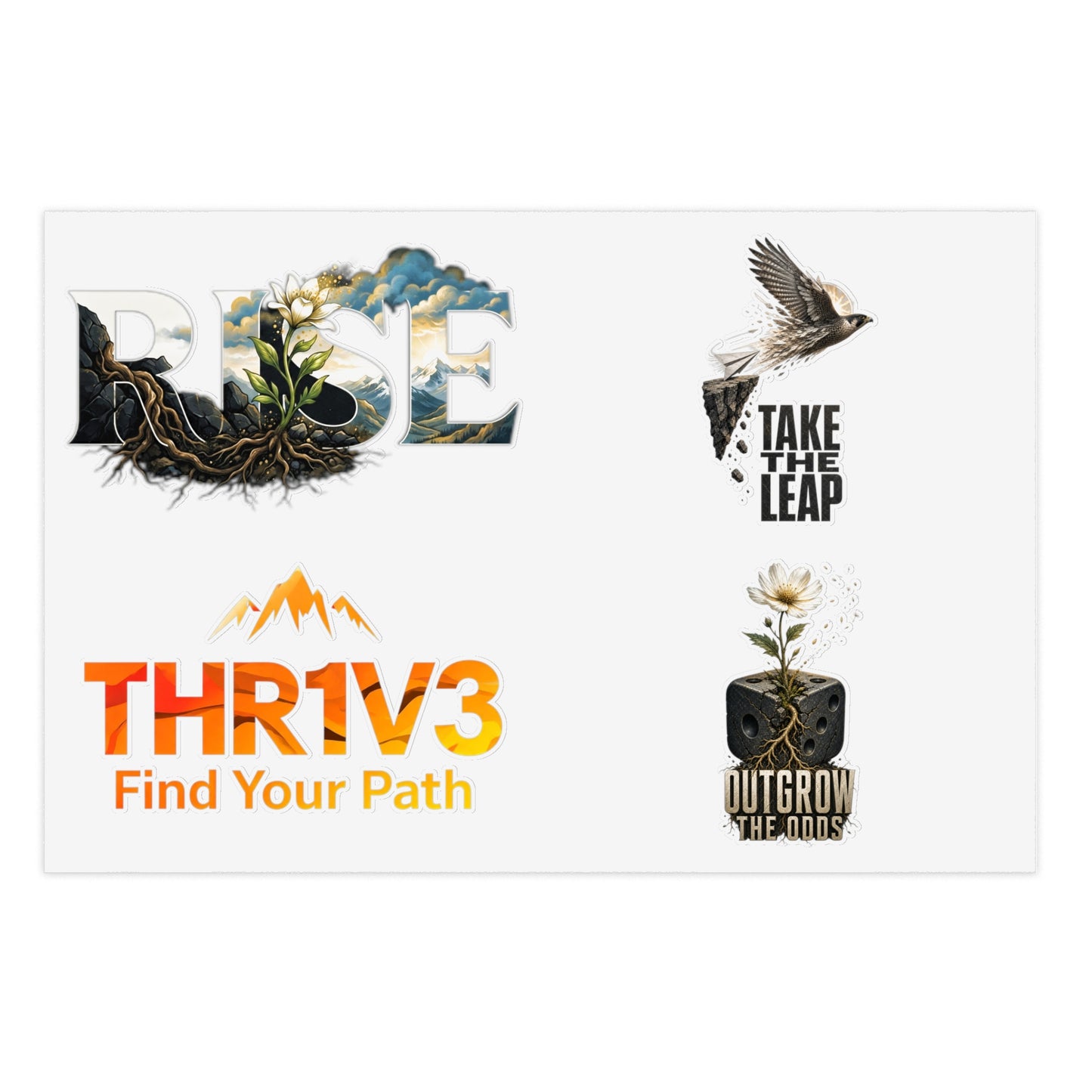THR1V3 Motivational Sticker Sheet — Mountain & Growth Stickers