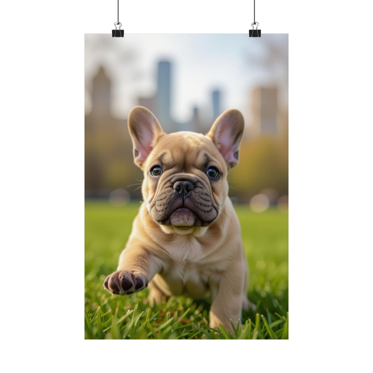 Vertical Poster - Cute Frenchie French Bulldog Running in the Park