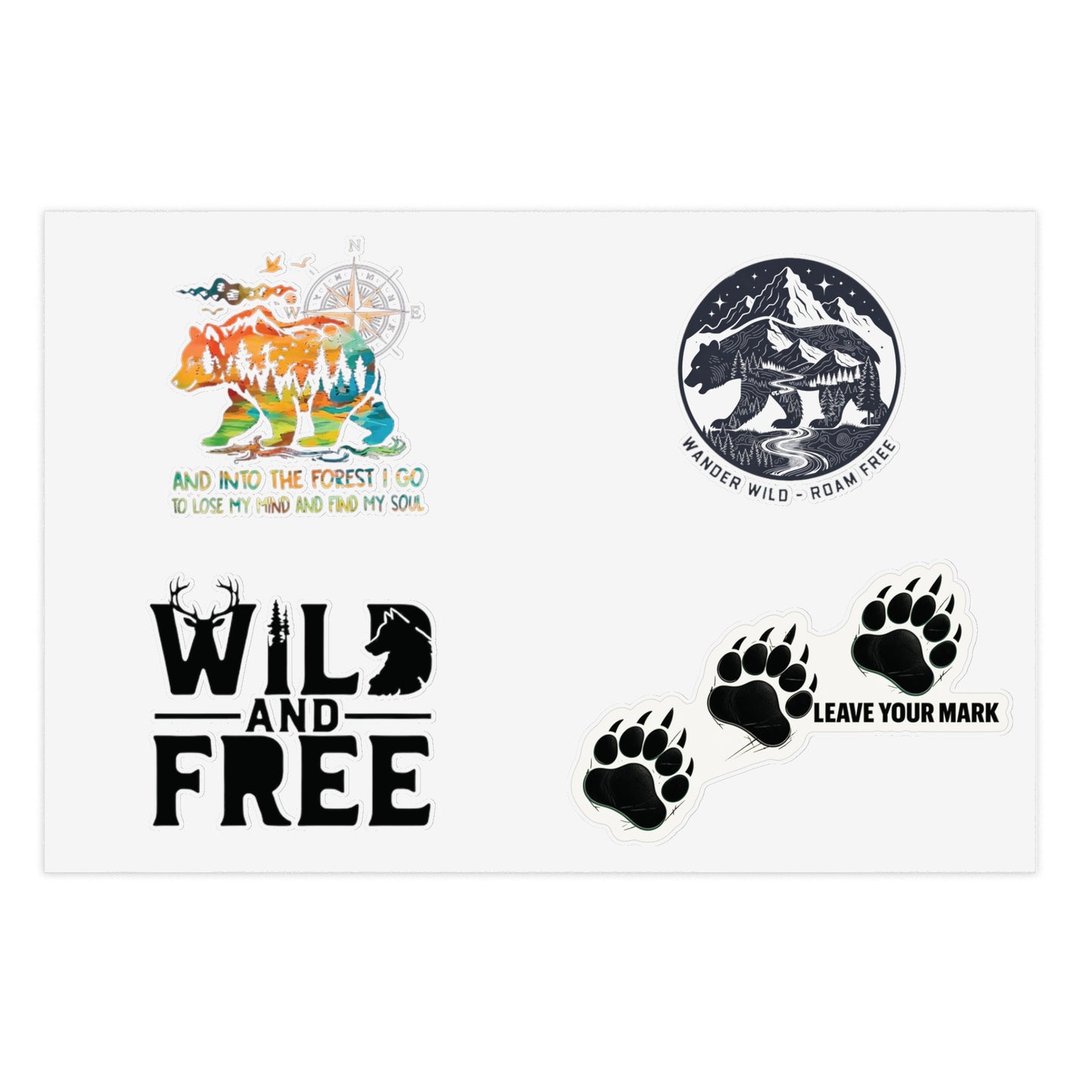 Adventure Nature Sticker Sheet — Wild and Free Mountain & Bear Decals