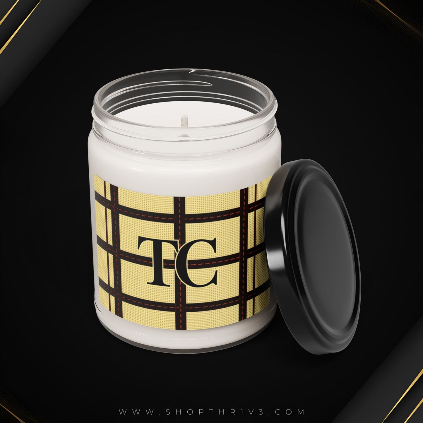 Cozy Scented Soy Candle | Yellow Plaid Calm, Gift for Him or Her, Relaxation, Home Decor, Aromatherapy, Personalized Candle