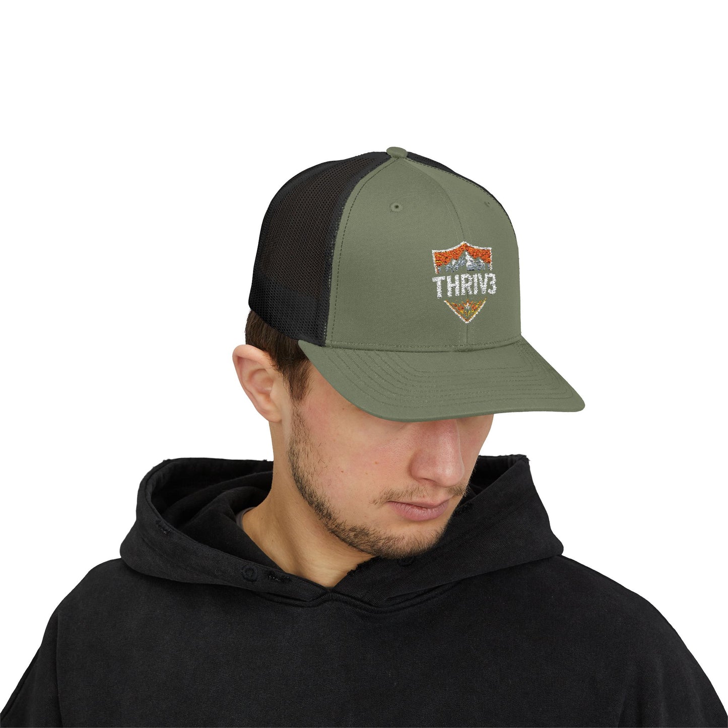THR1V3 Outdoors – Mountain Trucker Hat - Custom Embroidered Cap