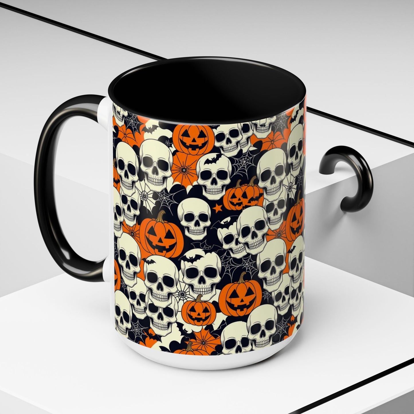 Halloween Skull Accent Coffee Mug (11, 15oz) - Spooky Gift, Witchy Decor, October Celebration, Unique Drinkware, Gothic Kitchen