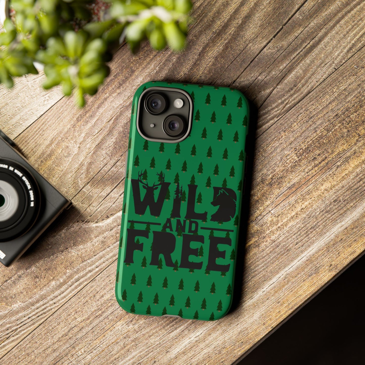 Wild and Free Bear Graphic Phone Case | Forest Pattern iPhone Case