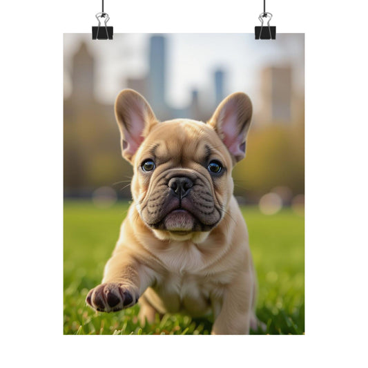 Vertical Poster - Cute Frenchie French Bulldog Running in the Park