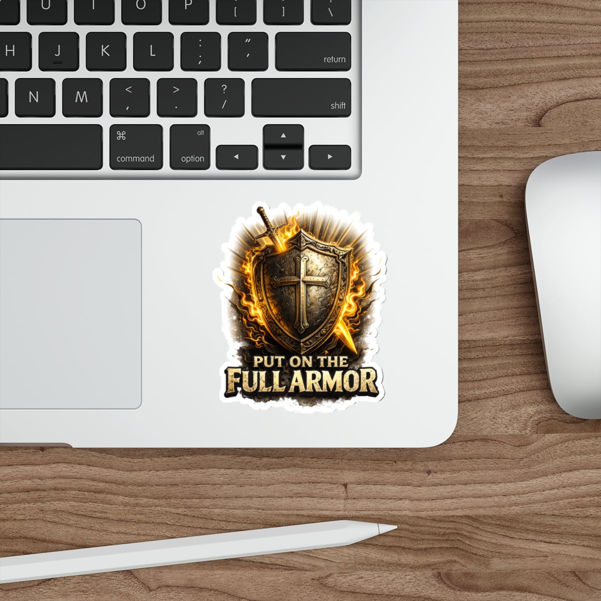 Die-Cut Sticker — “Put On The Full Armor” Christian Shield & Sword Faith Sticker