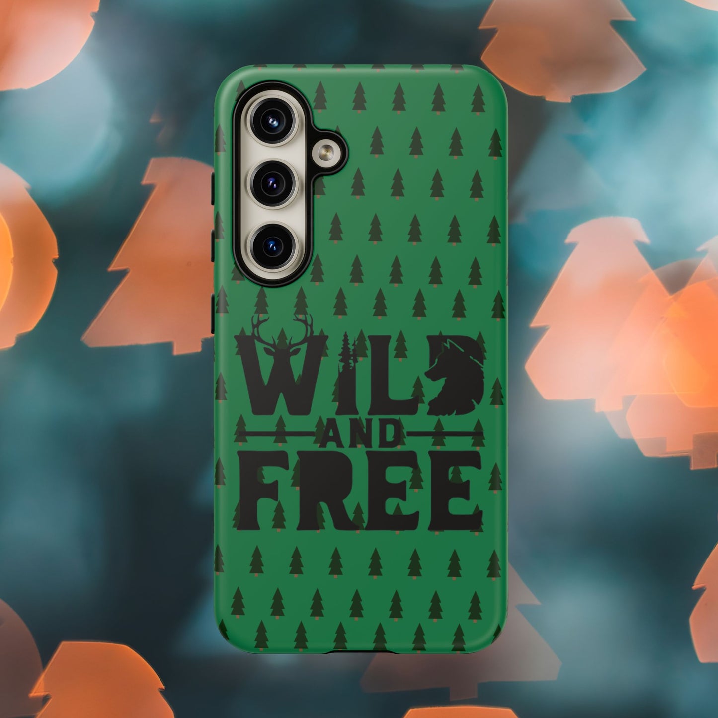 Wild and Free Bear Graphic Phone Case | Forest Pattern iPhone Case