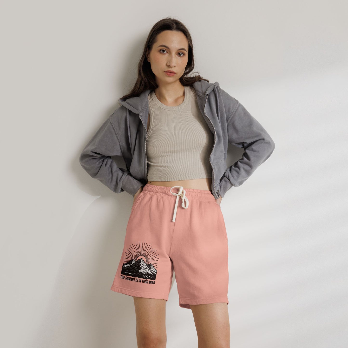 Mountain Sunrise Sweat Shorts — "The Summit Is In Your Mind"