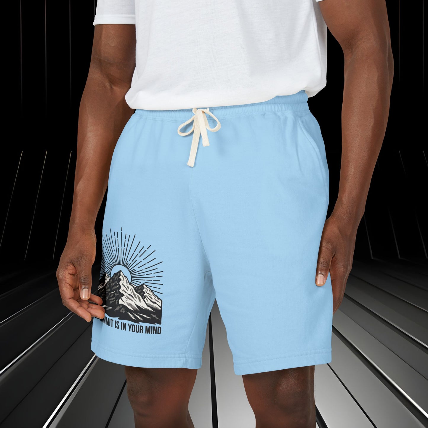 Mountain Sunrise Sweat Shorts — "The Summit Is In Your Mind"