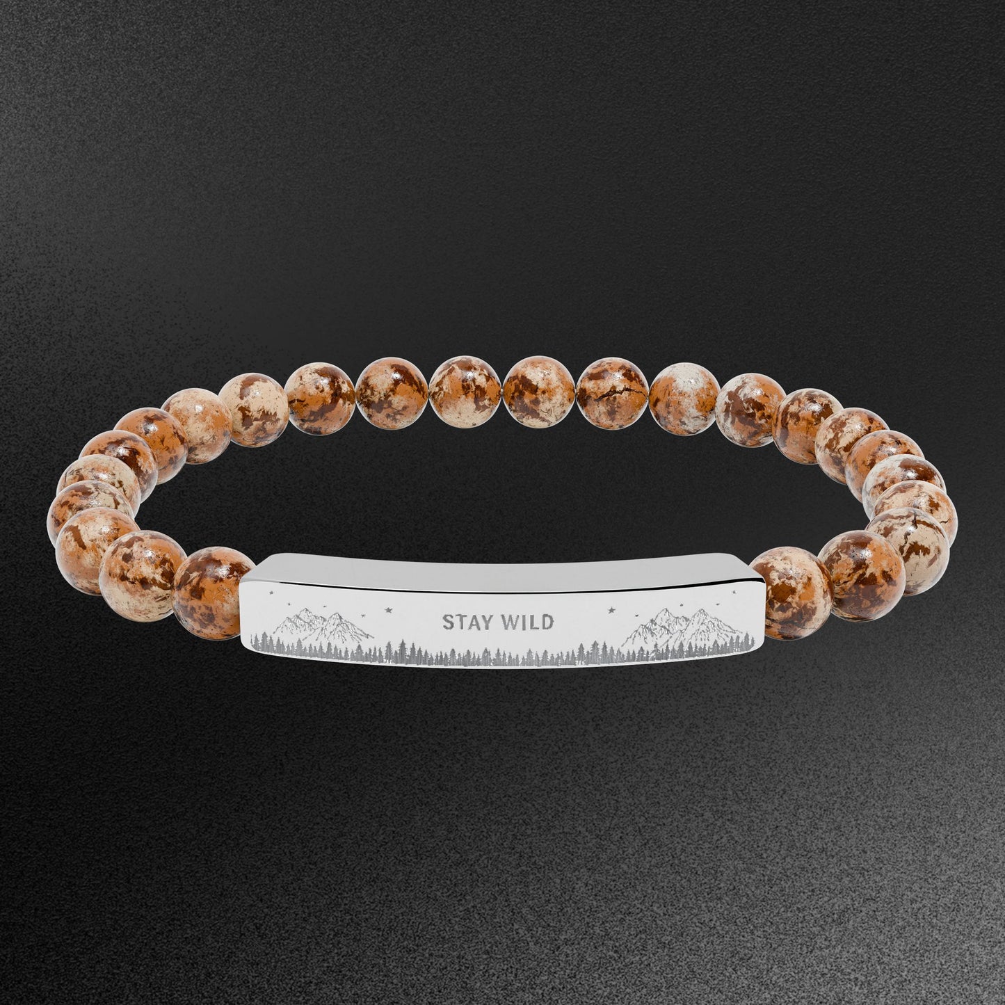 Engravable Natural Stone Bead Bracelet — Stretch Bar Bracelet