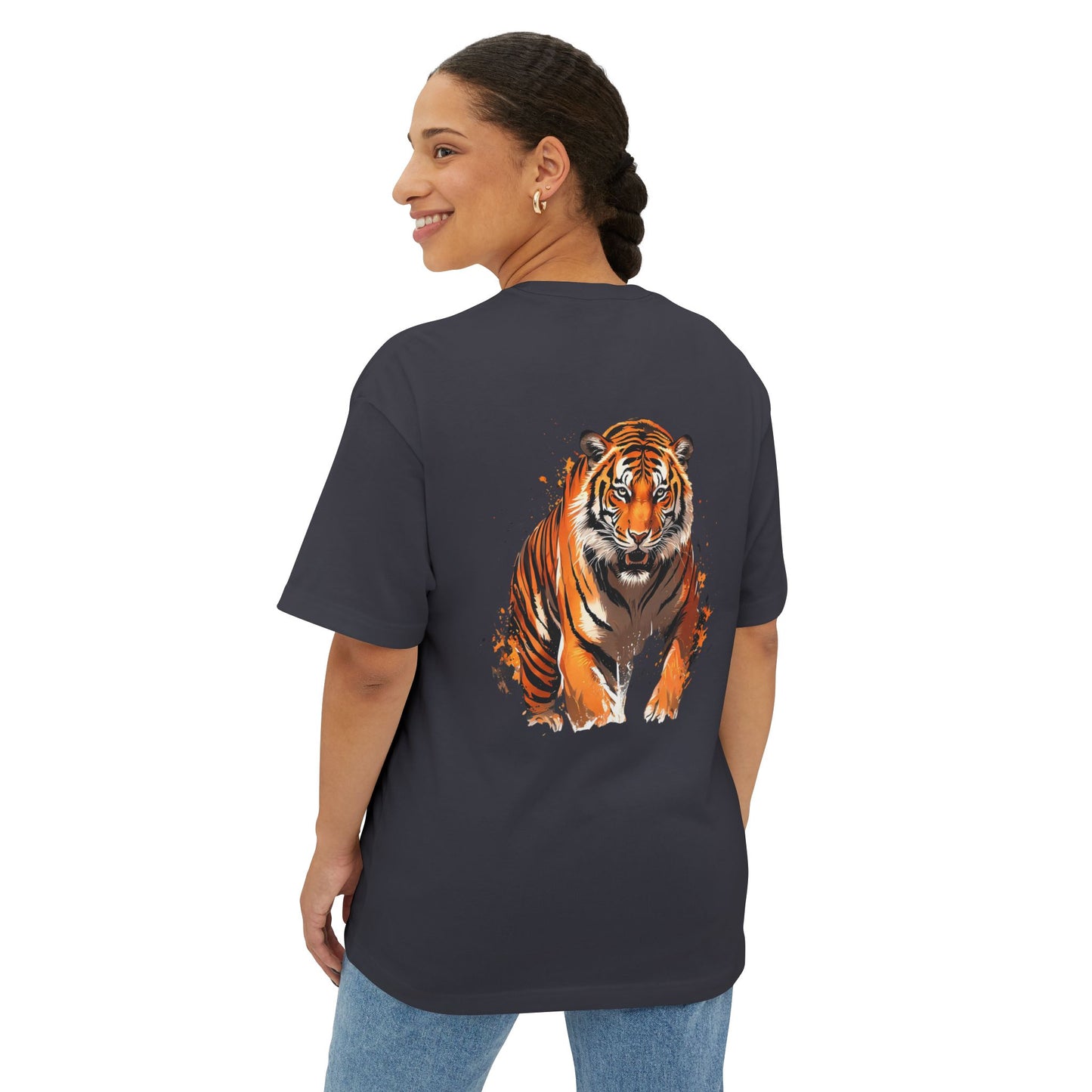 Tiger Graphic Tee — Fierce Orange Tiger Back Print Oversized Boxy Tee