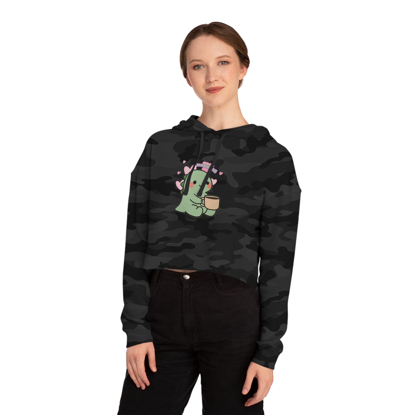 Trendy Dino Good Morning Cropped Hoodie