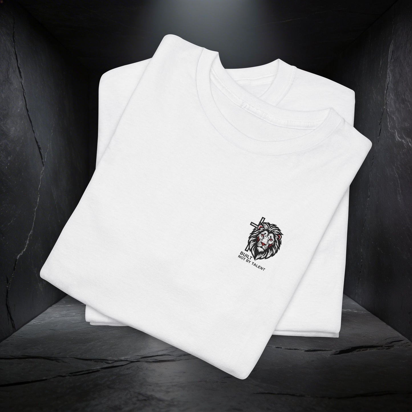 Lion Crest Graphic Tee — Small Chest Emblem, Minimalist Animal T-Shirt (Embroidery)