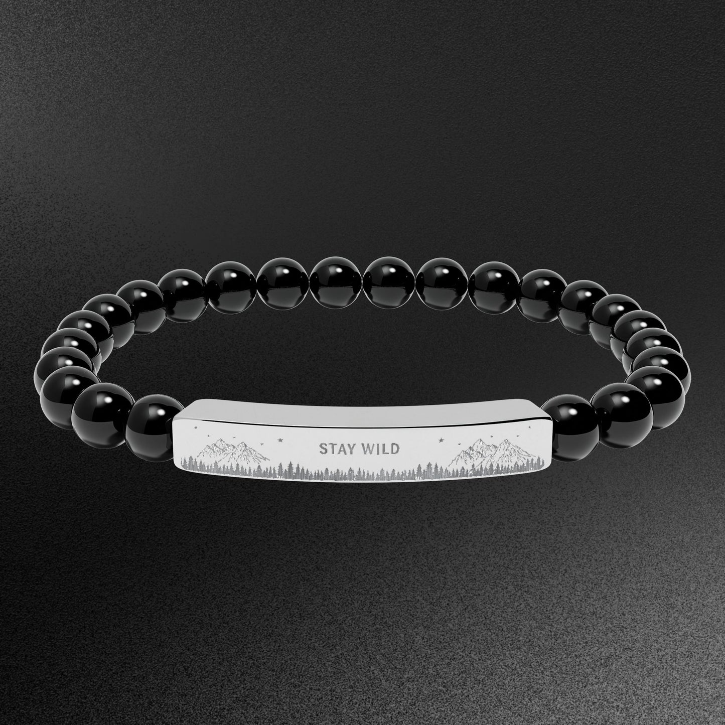 Engravable Natural Stone Bead Bracelet — Stretch Bar Bracelet