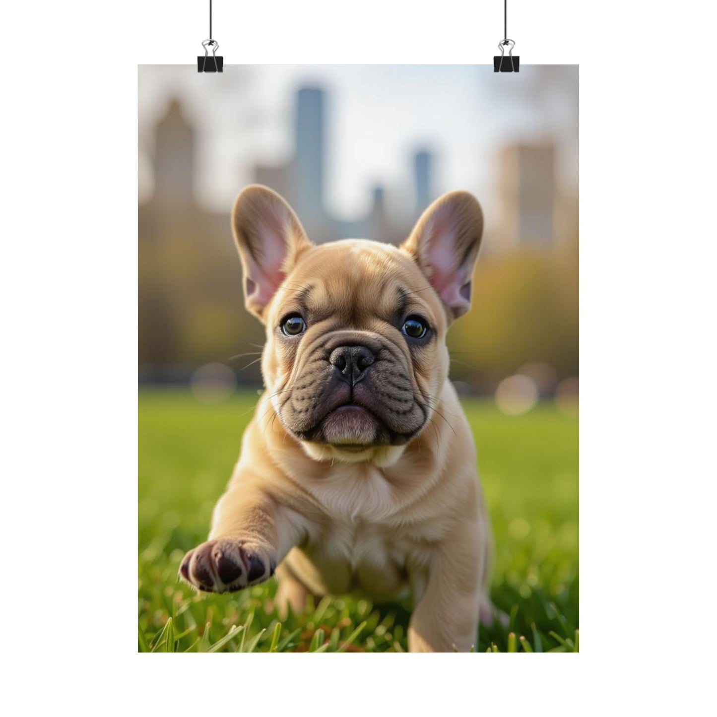 Vertical Poster - Cute Frenchie French Bulldog Running in the Park