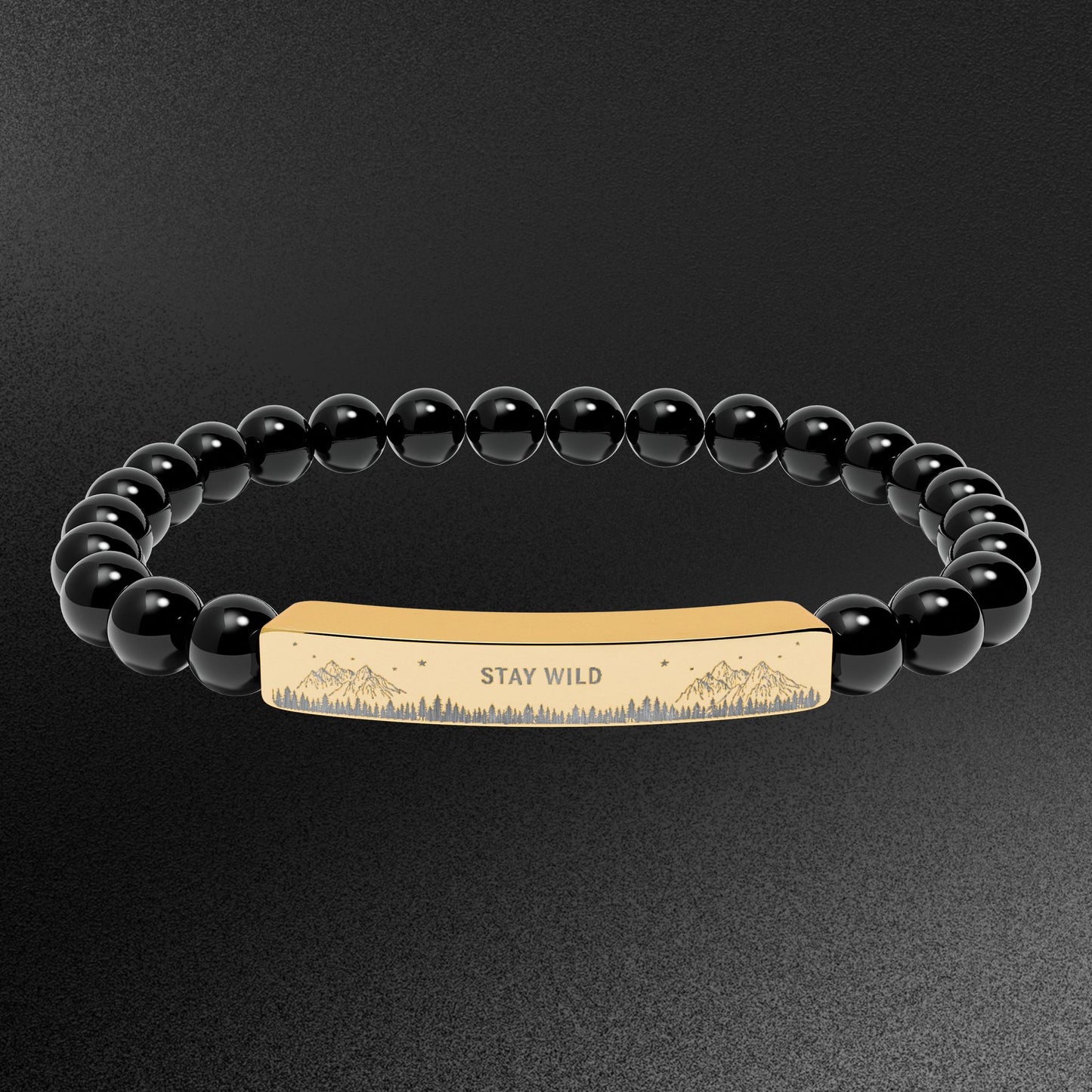 Engravable Natural Stone Bead Bracelet — Stretch Bar Bracelet