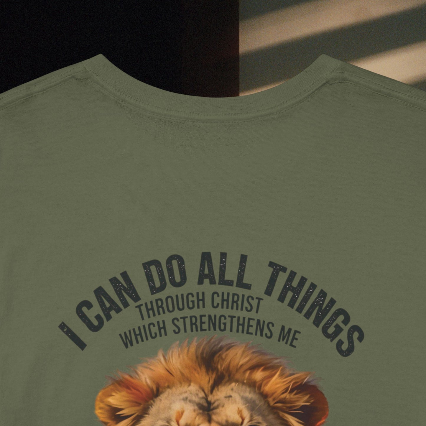 Christian Lion T‑Shirt – “I Can Do All Things” Inspirational Faith Tee