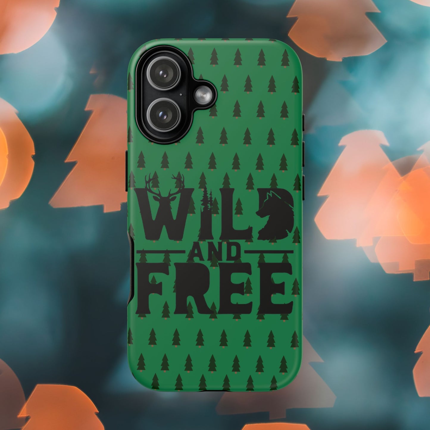 Wild and Free Bear Graphic Phone Case | Forest Pattern iPhone Case