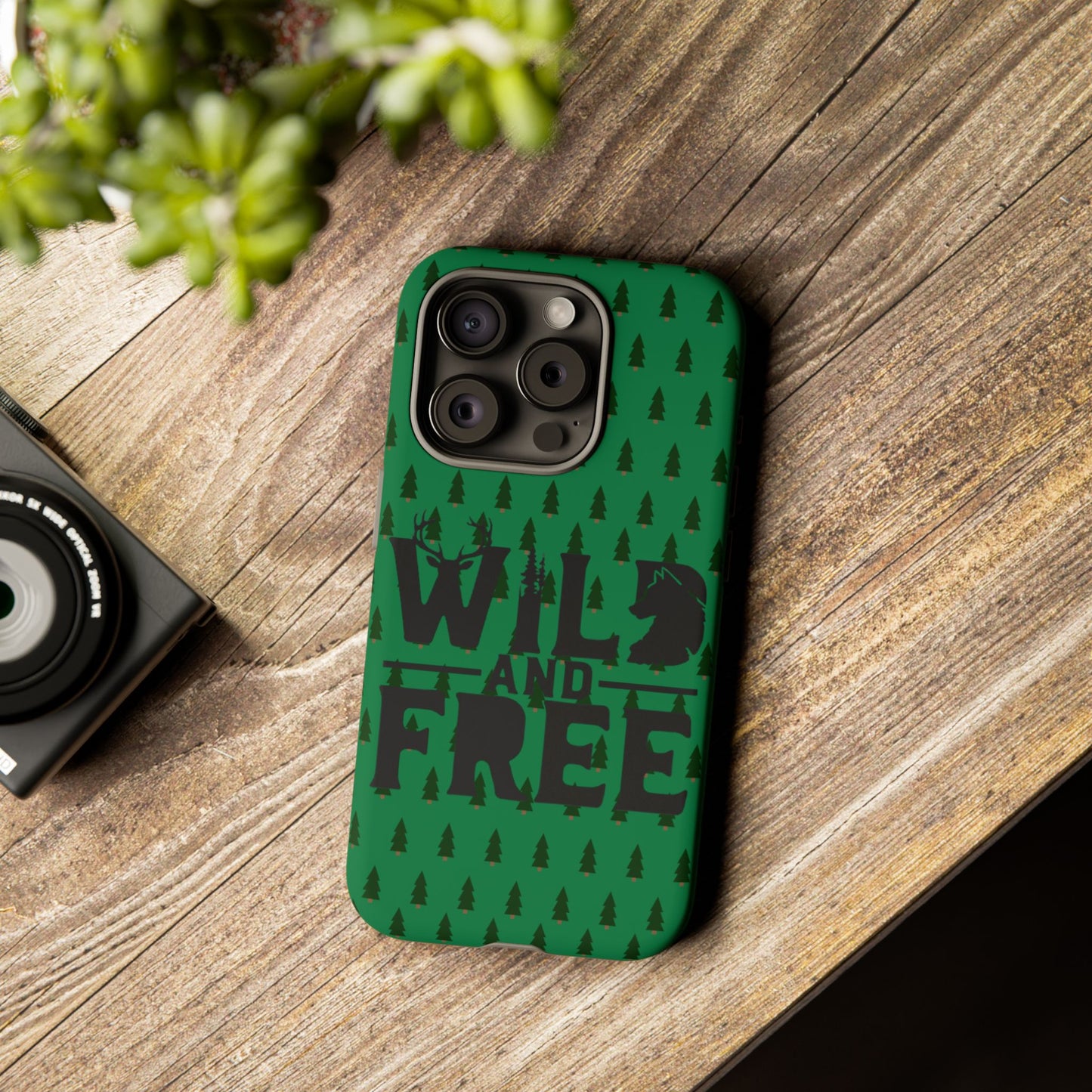 Wild and Free Bear Graphic Phone Case | Forest Pattern iPhone Case