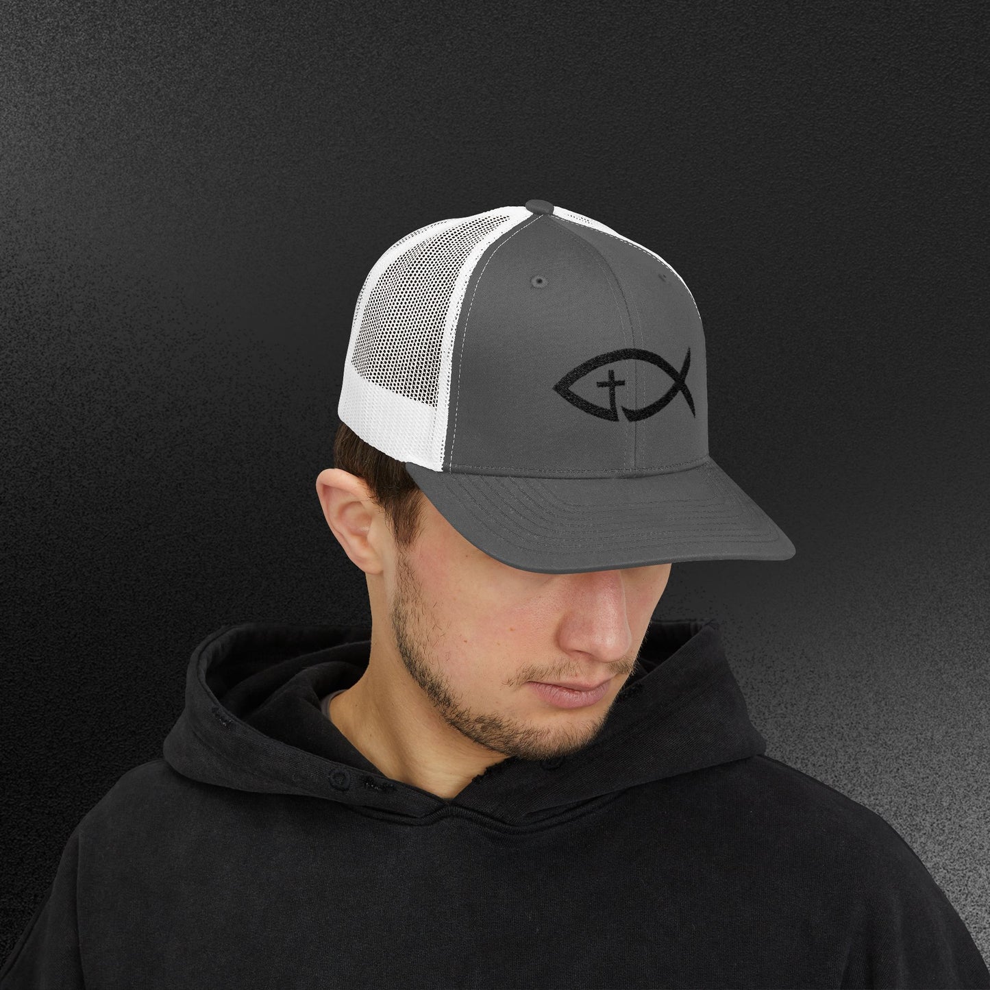 Embroidered Christian Fish Snapback Trucker Cap