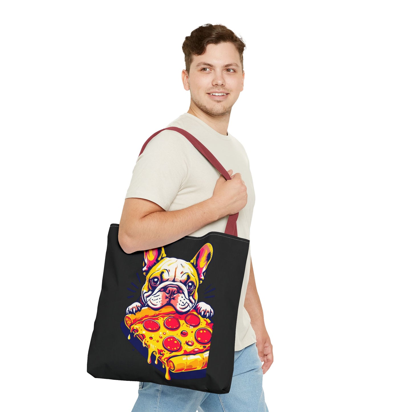 Funny French Bulldog Pizza Tote Bag - Perfect for Dog Lovers & Foodies