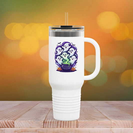 Halloween Travel Mug with Ghost Design, Insulated Coffee Tumbler, Perfect for Fall, Spooky Season Gift, 40oz Mug for Hot or Cold Drinks