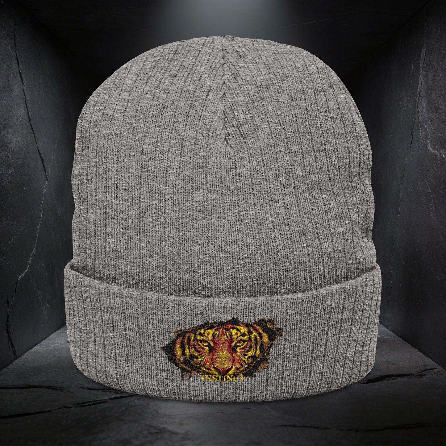 Embroidered Lion Crest Ribbed Beanie