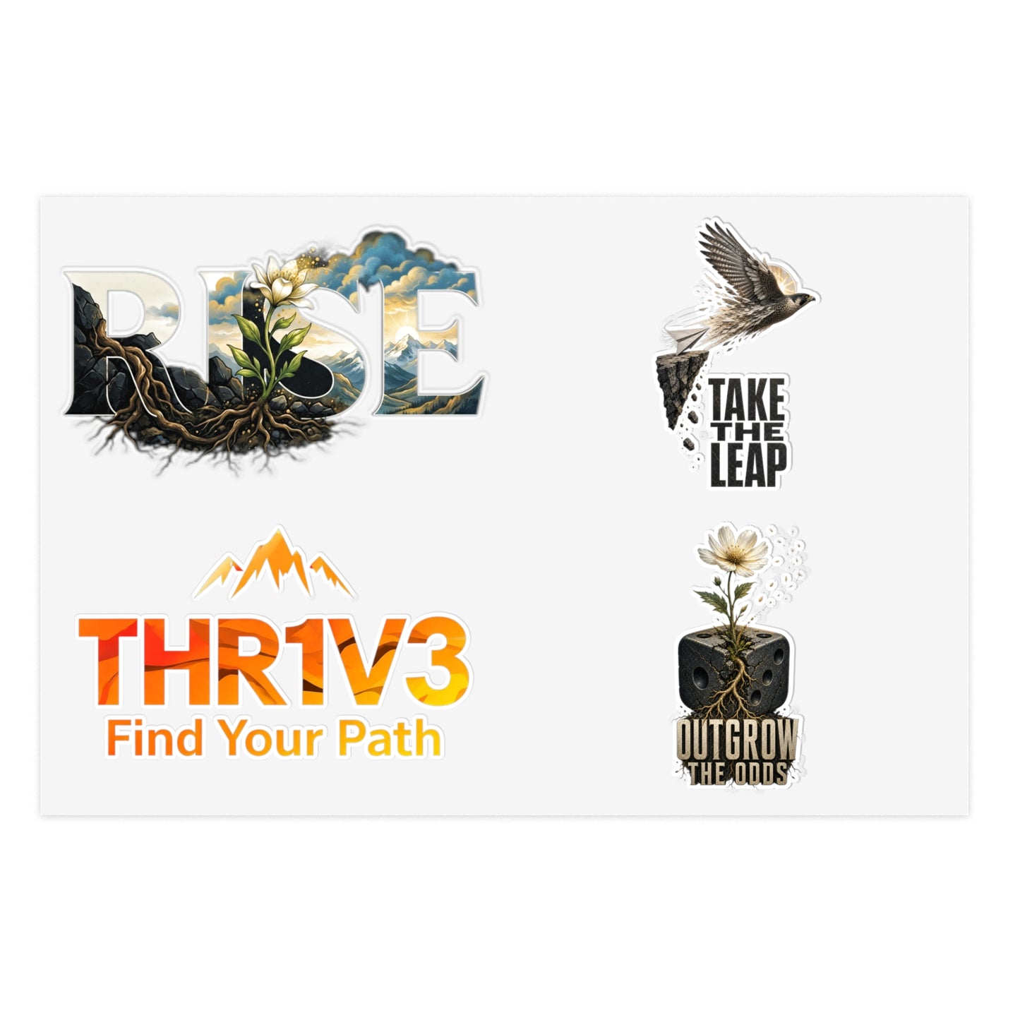THR1V3 Motivational Sticker Sheet — Mountain & Growth Stickers