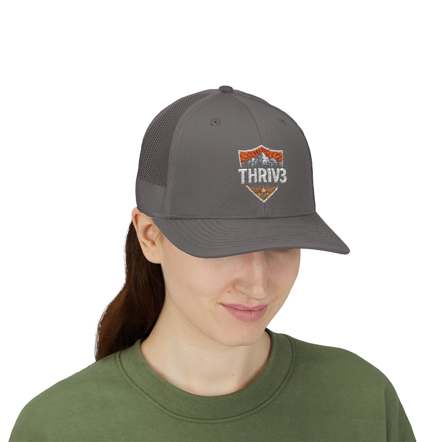 THR1V3 Outdoors – Mountain Trucker Hat - Custom Embroidered Cap