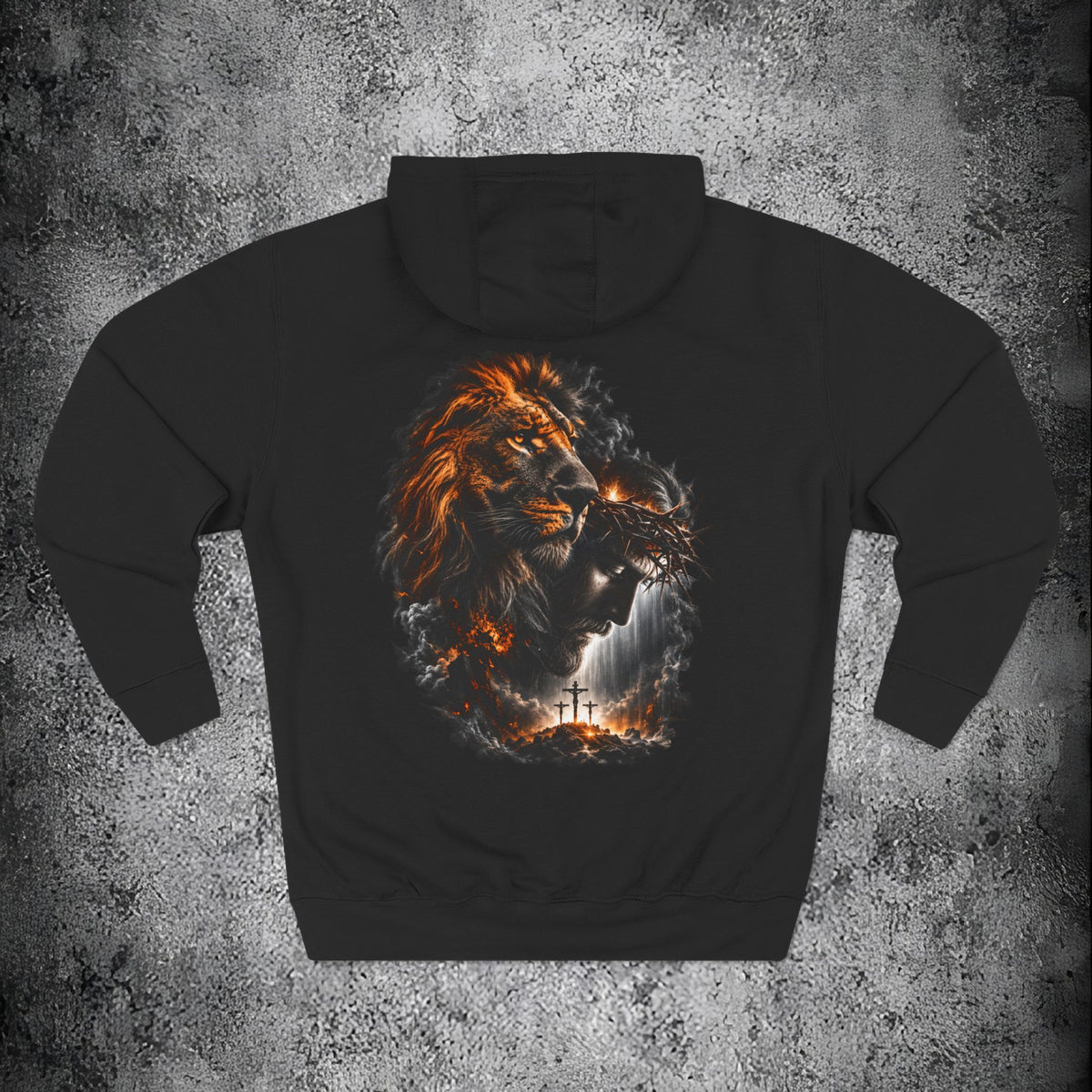 Christian Lion & Cross Fleece Hoodie — Faith Graphic Pullover