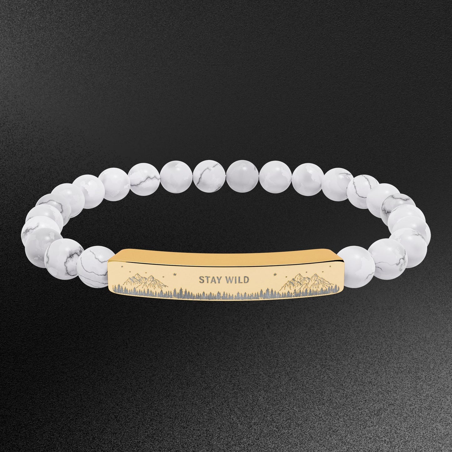 Engravable Natural Stone Bead Bracelet — Stretch Bar Bracelet