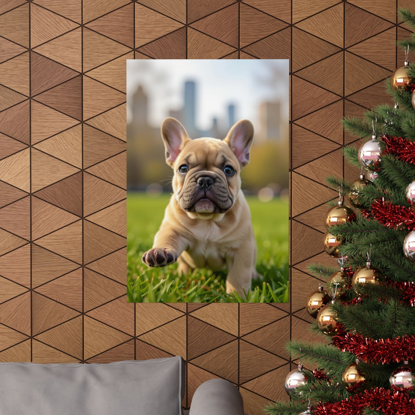 Vertical Poster - Cute Frenchie French Bulldog Running in the Park