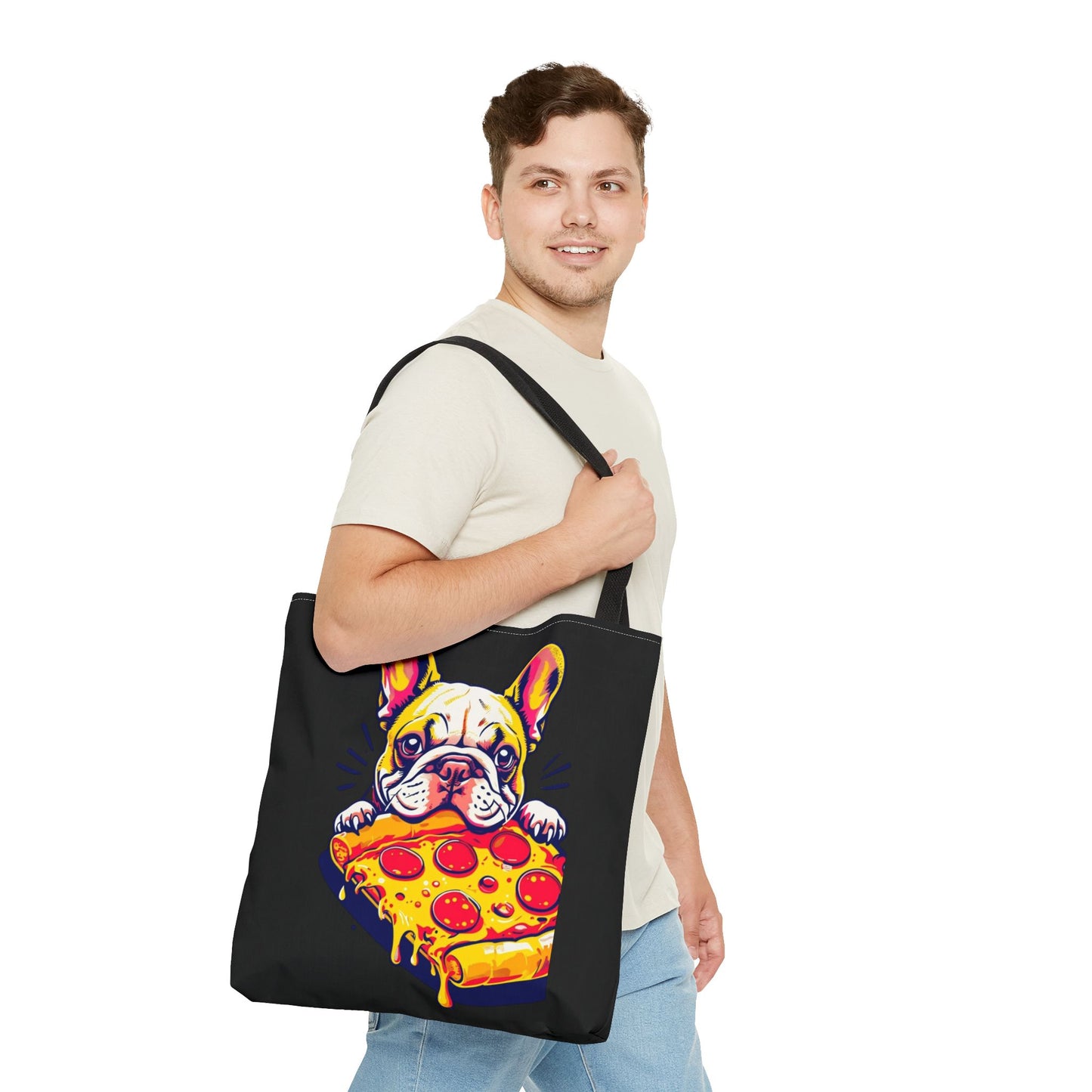 Funny French Bulldog Pizza Tote Bag - Perfect for Dog Lovers & Foodies