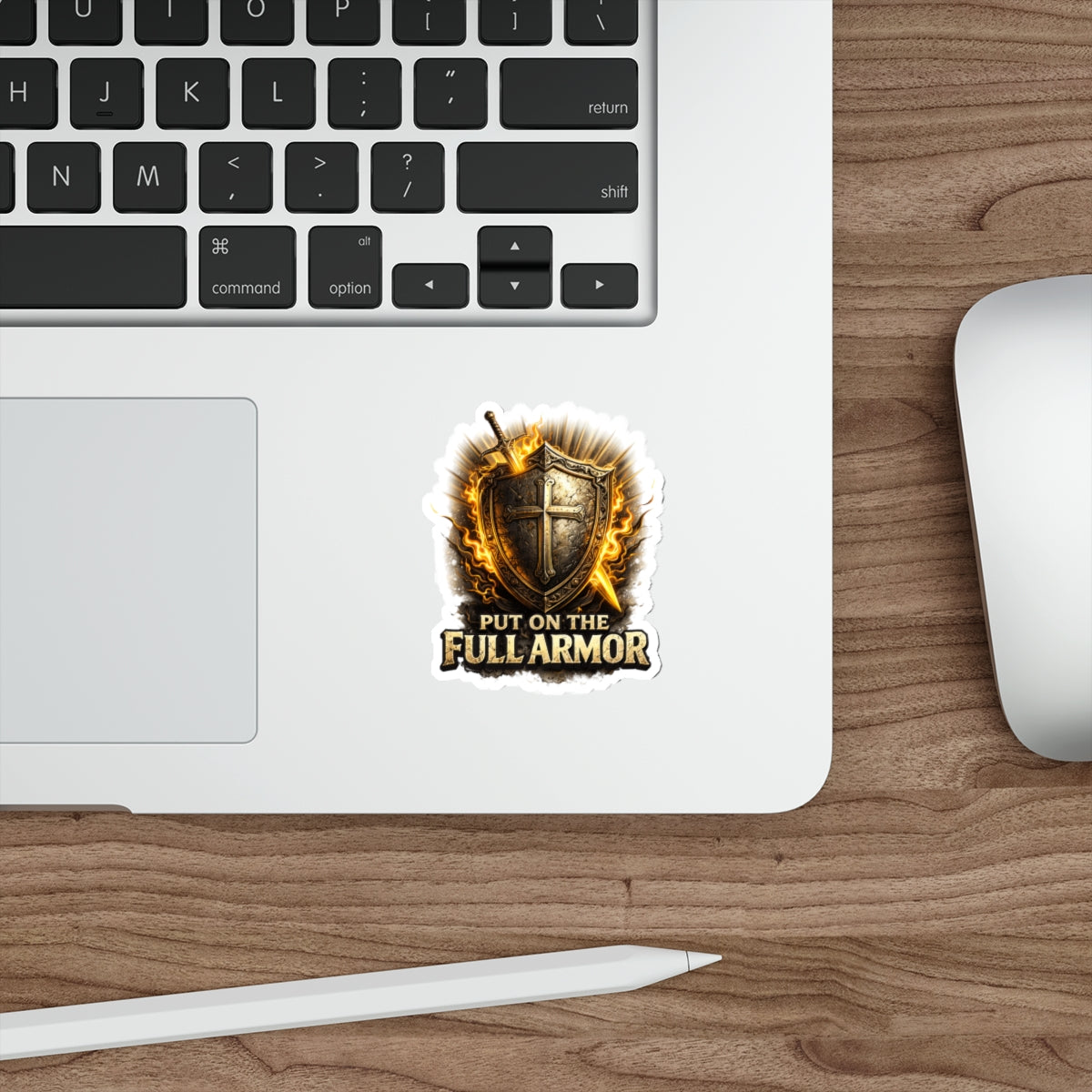 Die-Cut Sticker — “Put On The Full Armor” Christian Shield & Sword Faith Sticker