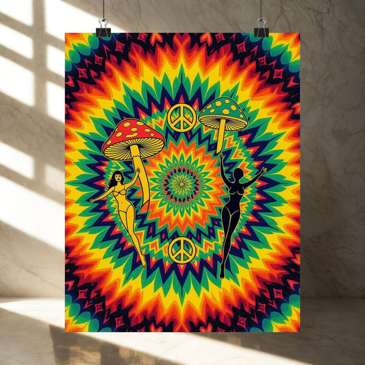 Psychedelic Vintage Matte Poster, Colorful Wall Art, Home Decor, Peace Sign Artwork, Boho Style Room Decor, Gift for Hippies