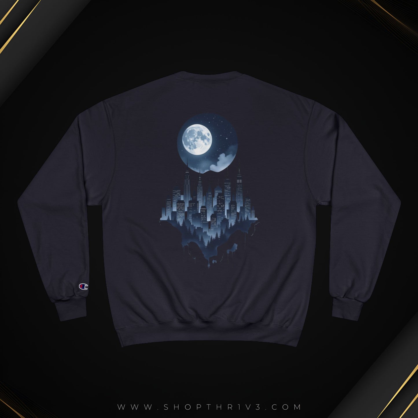 Urban Skyline Champion Sweatshirt - Cozy Fashion, Gift for City Lovers, Casual Wear, Nighttime Aesthetic, Unique Design
