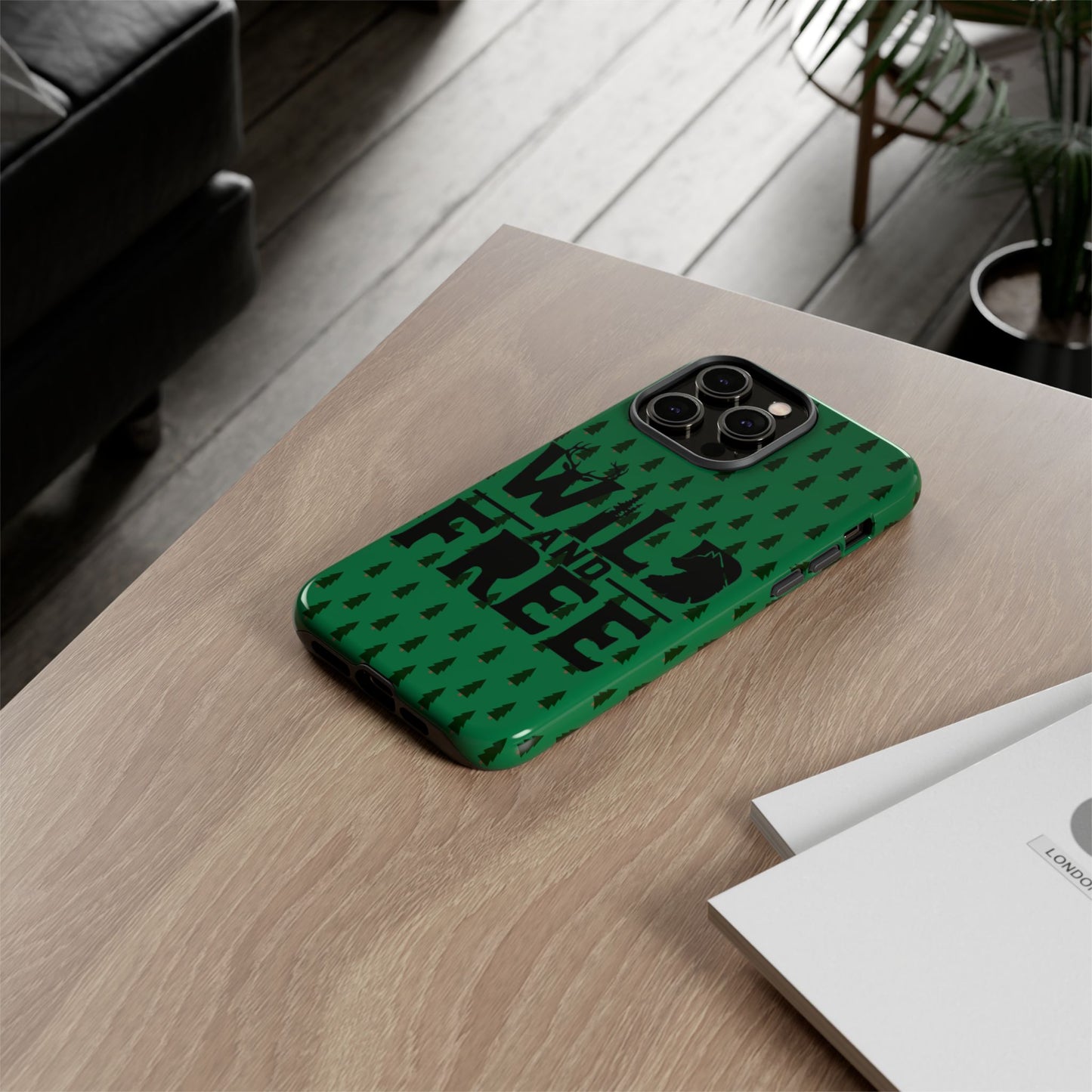 Wild and Free Bear Graphic Phone Case | Forest Pattern iPhone Case
