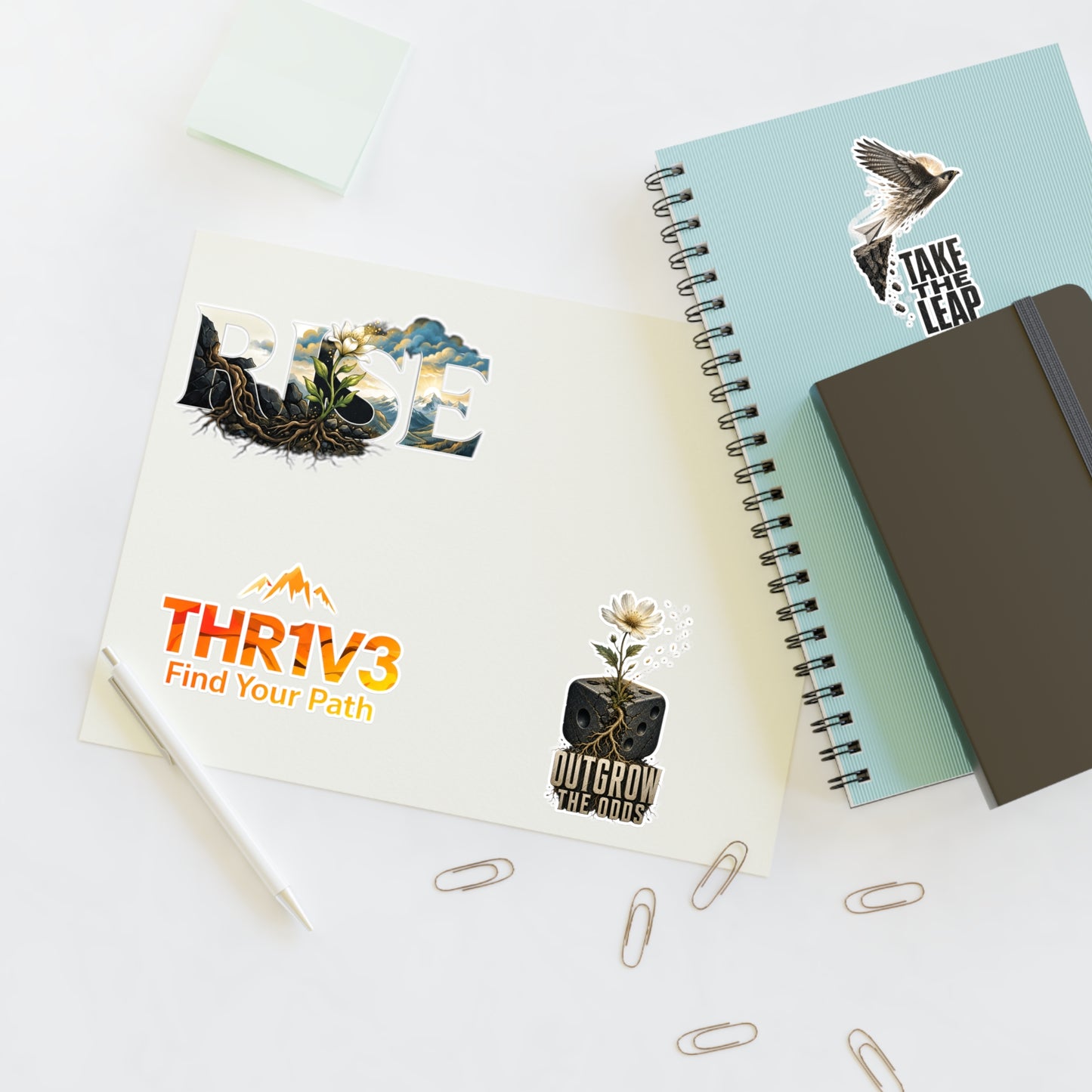 THR1V3 Motivational Sticker Sheet — Mountain & Growth Stickers