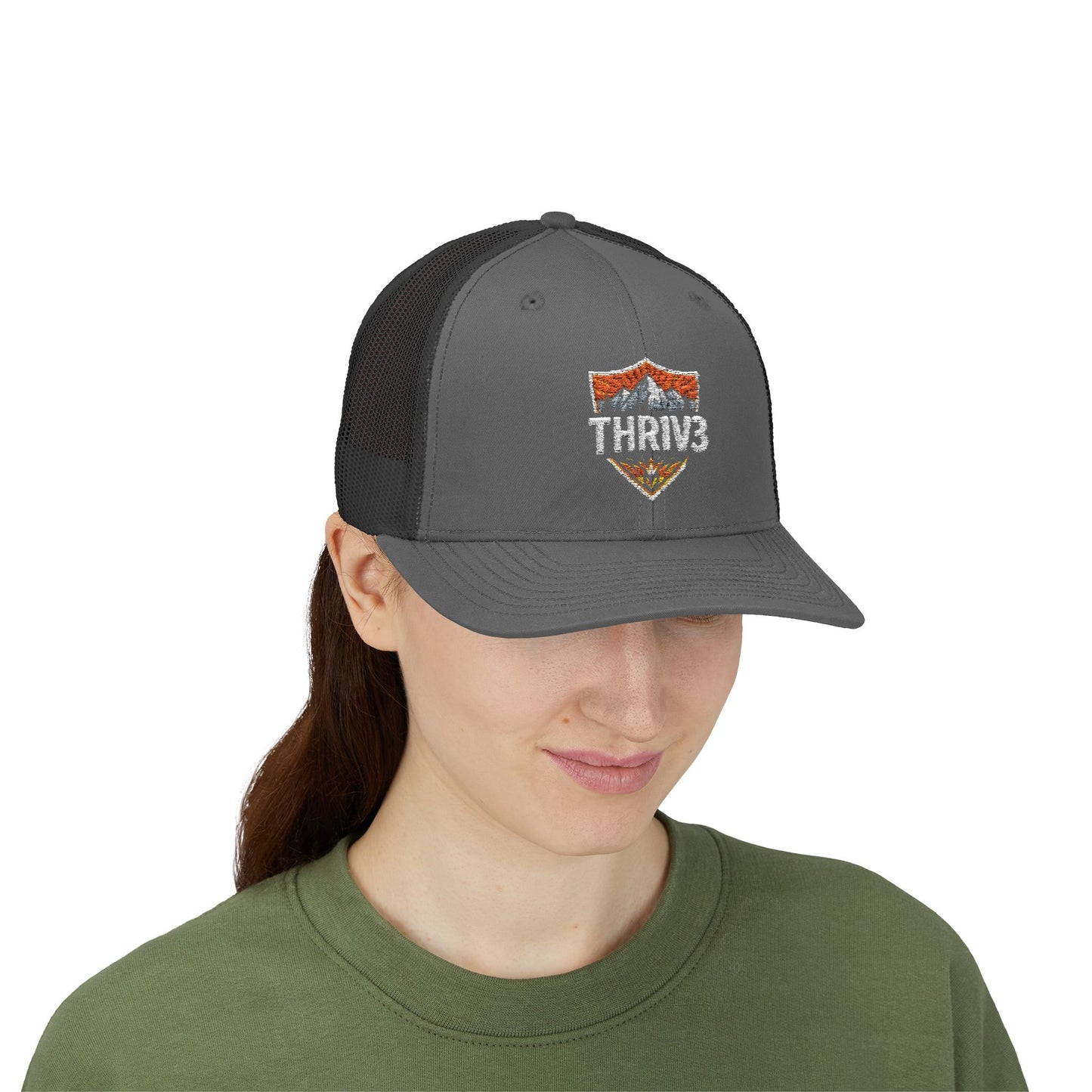 THR1V3 Outdoors – Mountain Trucker Hat - Custom Embroidered Cap