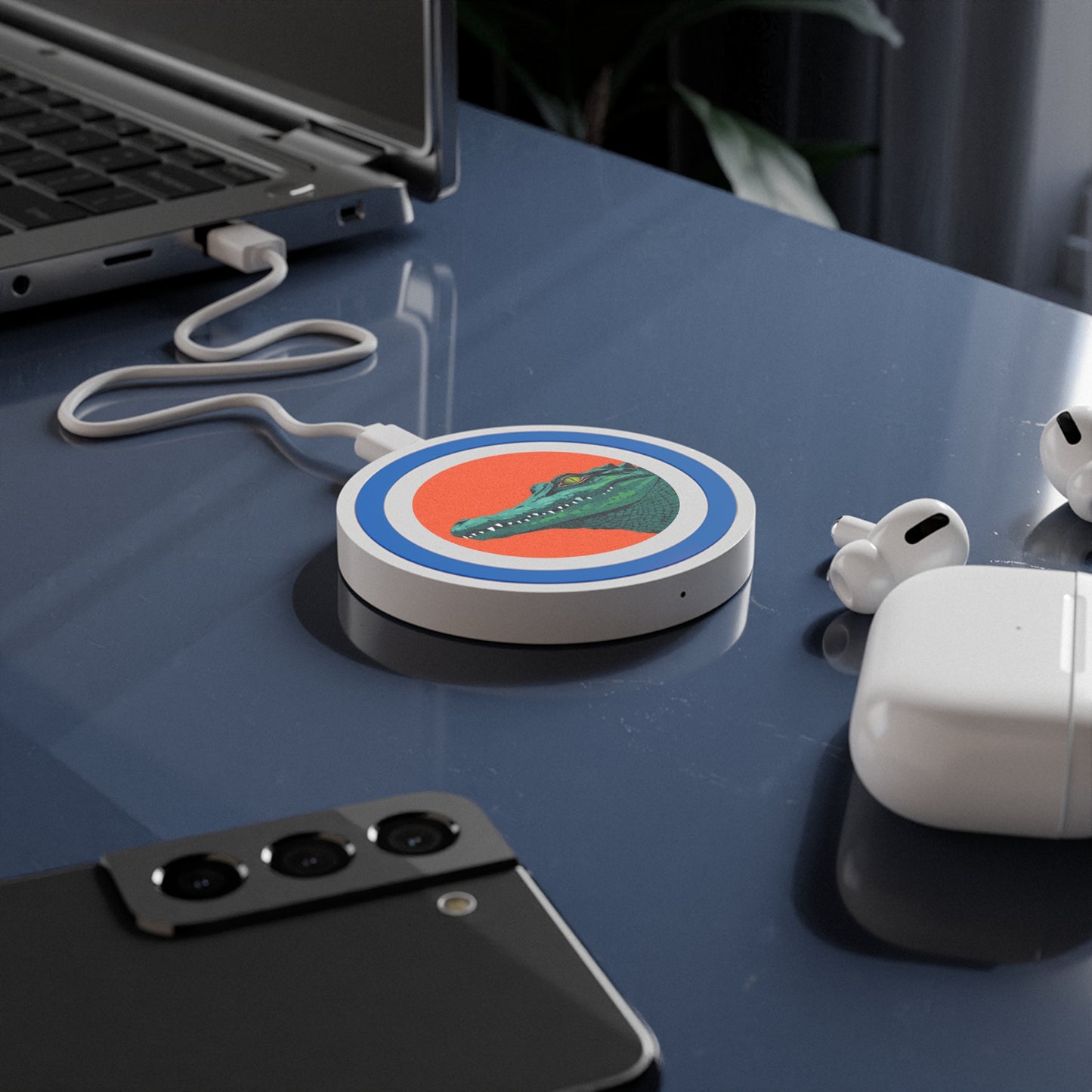 Wireless Charging Pad - Bright Orange Background with Alligator Head Design