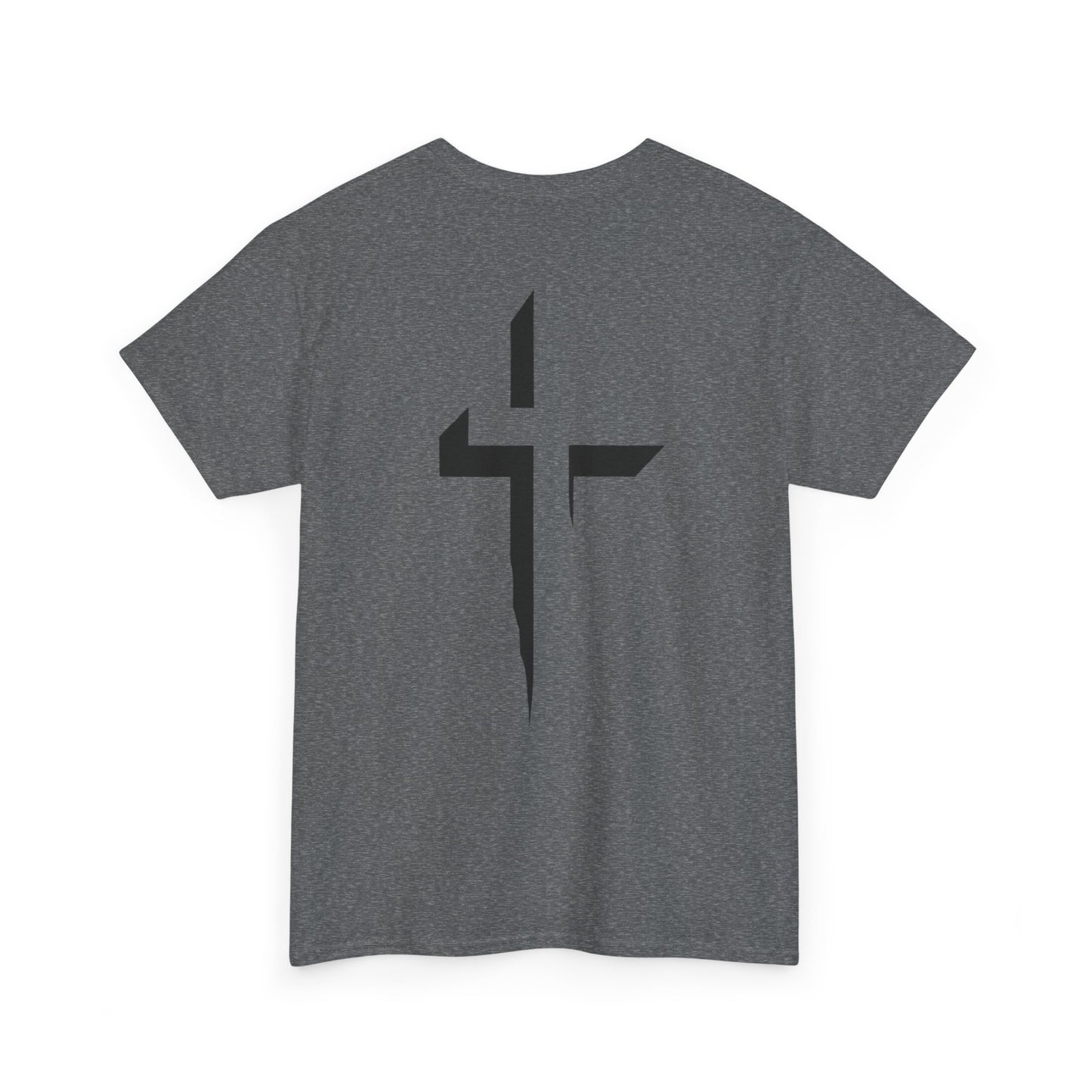 Minimalist Cross Graphic Tee — Small Chest Logo & Large Back Cross