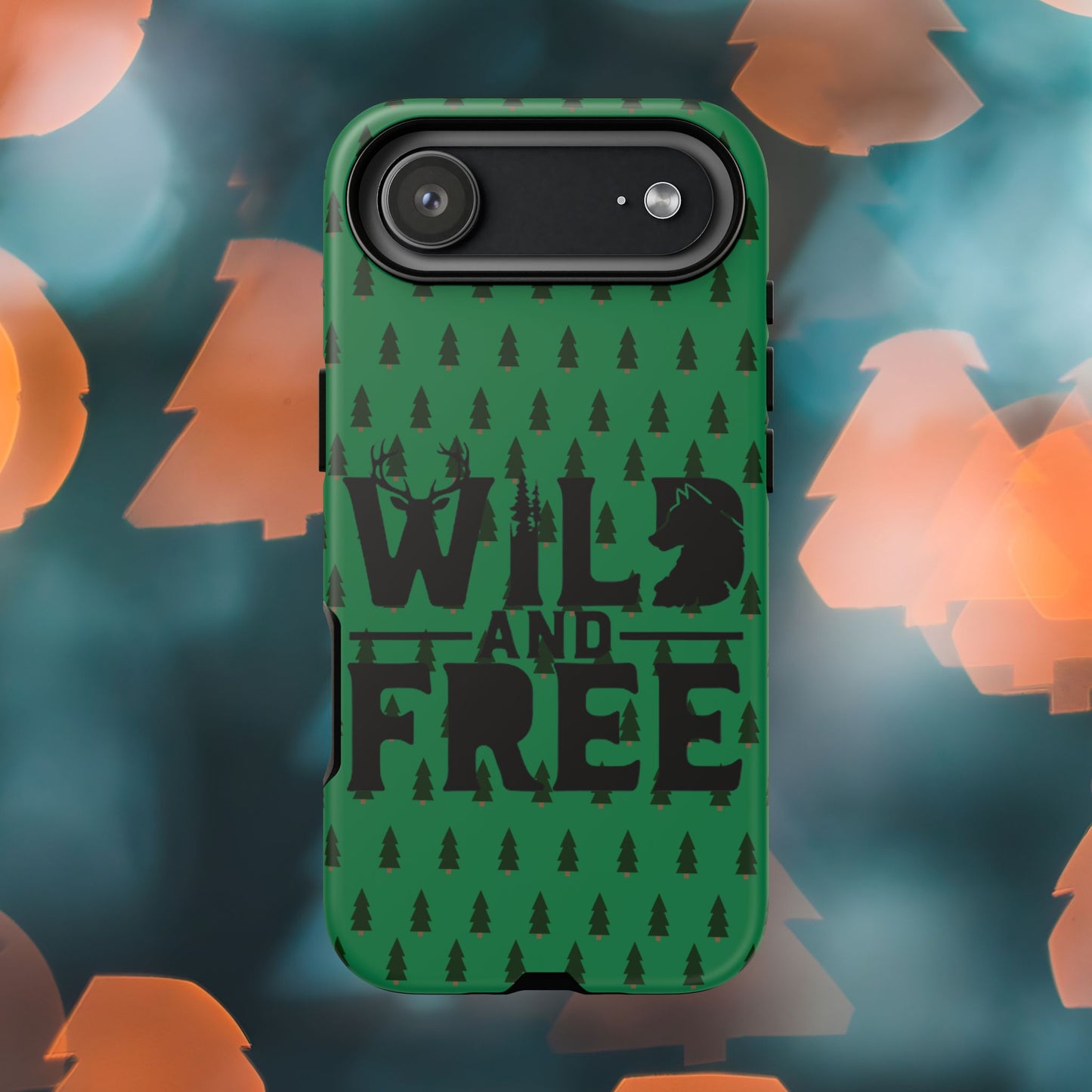 Wild and Free Bear Graphic Phone Case | Forest Pattern iPhone Case