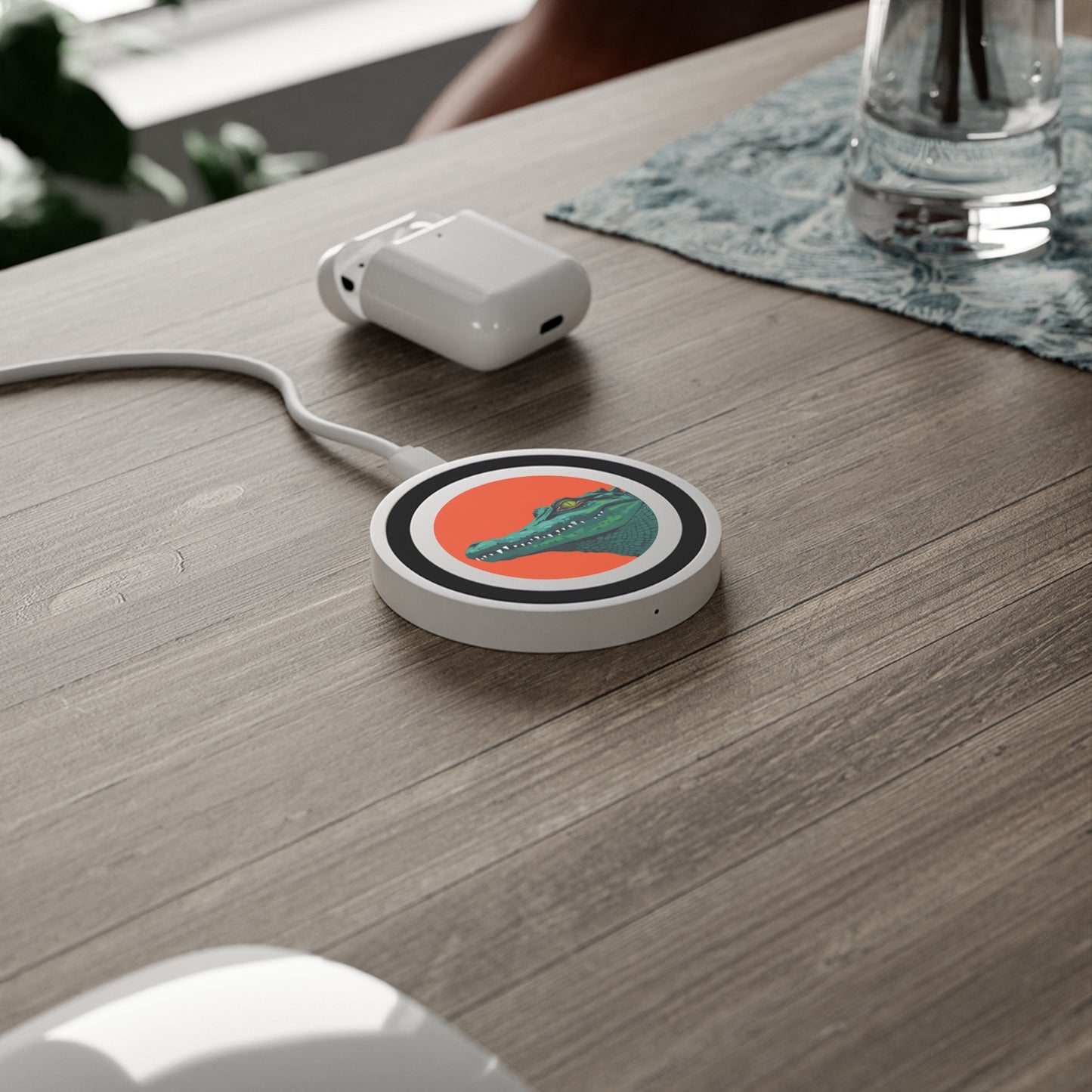 Wireless Charging Pad - Bright Orange Background with Alligator Head Design